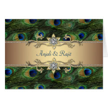 Emerald Green Gold Royal Indian Peacock Wedding Card