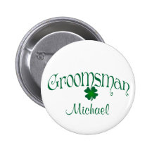 Emerald Green, White Shamrock Groomsman Button