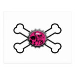 emo pink skull bottlecap crossbones postcard