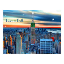 Empire State Building in Holiday Lights Peace Postcards
