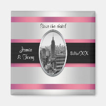 Empire State Building Save the Date White Pink Refrigerator Magnets