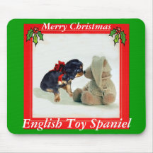 English Toy Spaniel meets Christmas Bear Mouse Pad