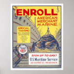 Enrol American Merchant Marine - WPA Poster