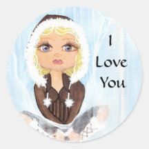 Eskimo in Ice Quantum Cutie I Love You Round Stickers