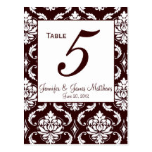 Espresso Brown Damask Wedding Table Number Card Post Cards