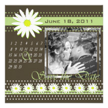 Espresso Daisy/ Green Save the Date Personalised Invitations