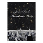 Etched NYC Skyline 2 Black Gld Star Bachelorette V invitations