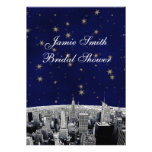 Etched NYC Skyline 2 Blue Gld Star Bridal Showr V invitations