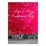 Etched NYC Skyline Hot Pink Red Heart Engagement V invitations