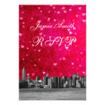 Etched NYC Skyline Hot Pink Red Heart RSVP w Menu invitations