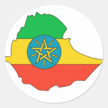 Ethiopia flag map round stickers