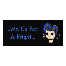 Evil Jester Skull (Blue) Halloween Invites