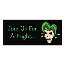 Evil Jester Skull (Green) Halloween Invites