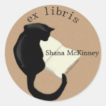 Ex Libris Reading Cat Rounded  Bookplate Stickers