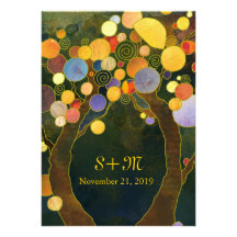 Exotic Artistic Love Trees Monogram Wedding Invite