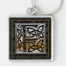 F Initial "Celtic Black Stone" Key Chain