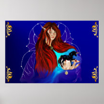 Fairy and Black Unicorn Poster