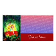 FAIRY DREAMING ON THE RED FLOWER green yellow Personalized Photo Card