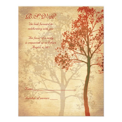 Fall Tree Wedding Reply Card Personalised Invites