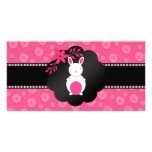 Fancy bunny pink flowers customized photo card