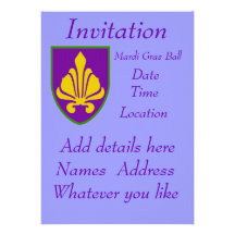 Fancy Fleur Shield Invitation,  Mardi Gras ...