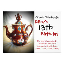 Fancy Ornate Antique English Teapot Coffee Pot Personalized Invitation