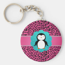 Fancy penguin pink leopard pattern key chains