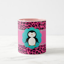 Fancy penguin pink leopard pattern mug