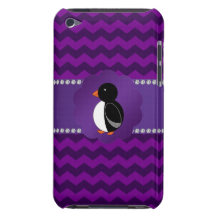 Fancy penguin purple chevrons iPod touch cases