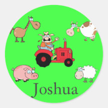 Farm animals and Tractor Round Sticker