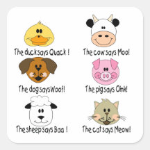 Farm Animals Sounds Square Stickers