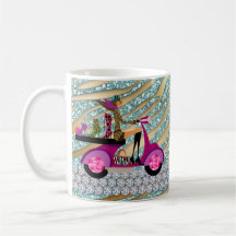 Fashion Coffee Mug Scooter Woman Teal Zebra