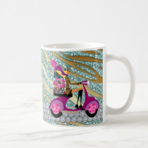Fashion Coffee Mug Scooter Woman Teal Zebra 2