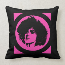 Fashionable pink black big haired woman pillow