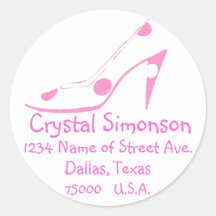 Fashionable Pink Shoe address label Round Stickers