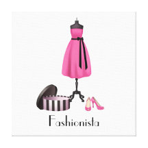 Fashionista - Pink Dress and Shoes on Canvas Stretched Canvas Print