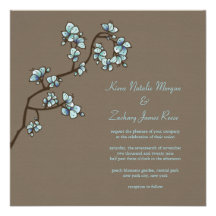 fatfatin Blue Sakura Peach Blossoms Wedding Invite