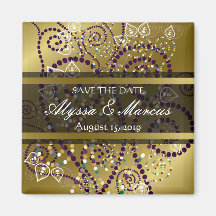 fatfatin Boho Purple Spirals Gold Save The Date Refrigerator Magnets