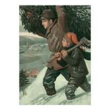 Father and Son Cutting Down the Christmas Tree Personalized Invite