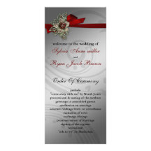 FAUX ribbon red Wedding program Rack Card Template