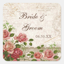 Favour Gift Stickers or Seals, Trellis Rose Vintag