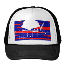 Female bass player eyes blue red mesh hat