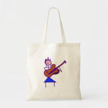 female guitar stick figure brown gtr purple tote bag