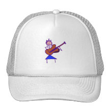 female guitar stick figure brown gtr purple hat
