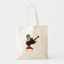 female guitar stick figure brown w pink face red tote bag
