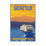 Ferry and Mountains - Seattle, Washington Postcards