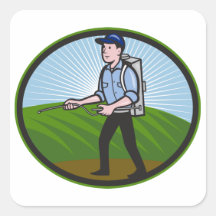 Fertilizer Sprayer Pump Spraying Cartoon Square Stickers