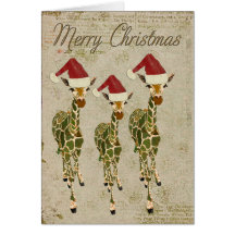 Festive Golden Giraffes Merry Christmas Card