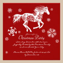 Festive Red and White Horse Christmas Party invitations