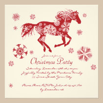 Festive White and Red Horse Christmas Party invitations